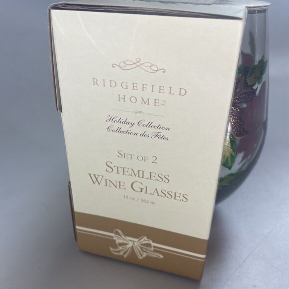 Set of 2 RIDGEFIELD HOME Jeweled CHRISTMAS STEMLESS WINE GLASSES Poinsettias - Picture 7 of 7